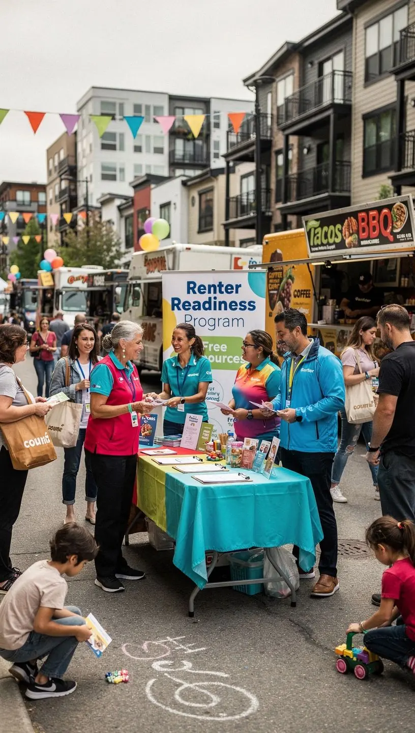 Zdjęcie nowoczesnego mieszkania z oznaczonymi cechami do wynajęcia.