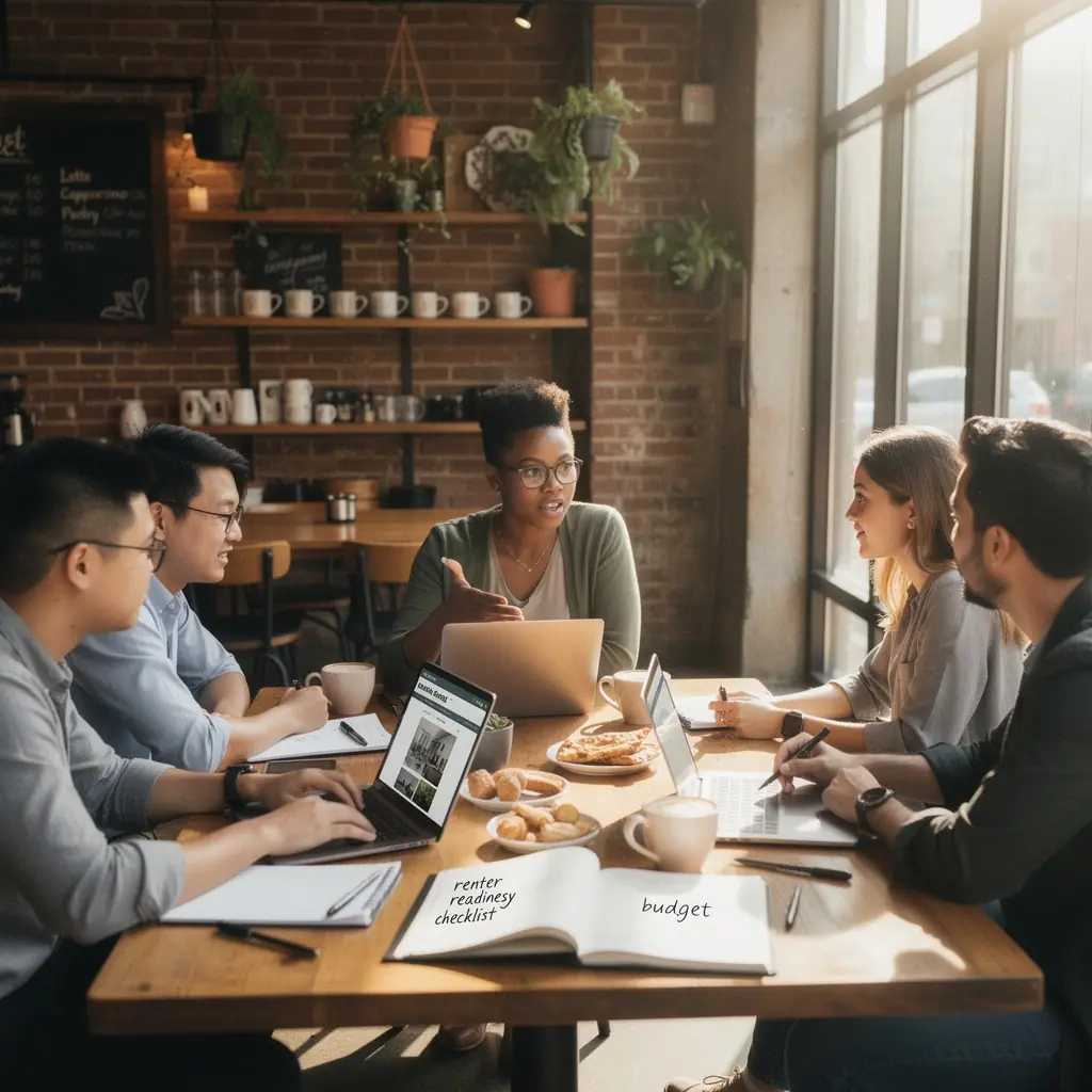 Zespół ekspertów omawiający proces przejścia do wynajmu mieszkania.